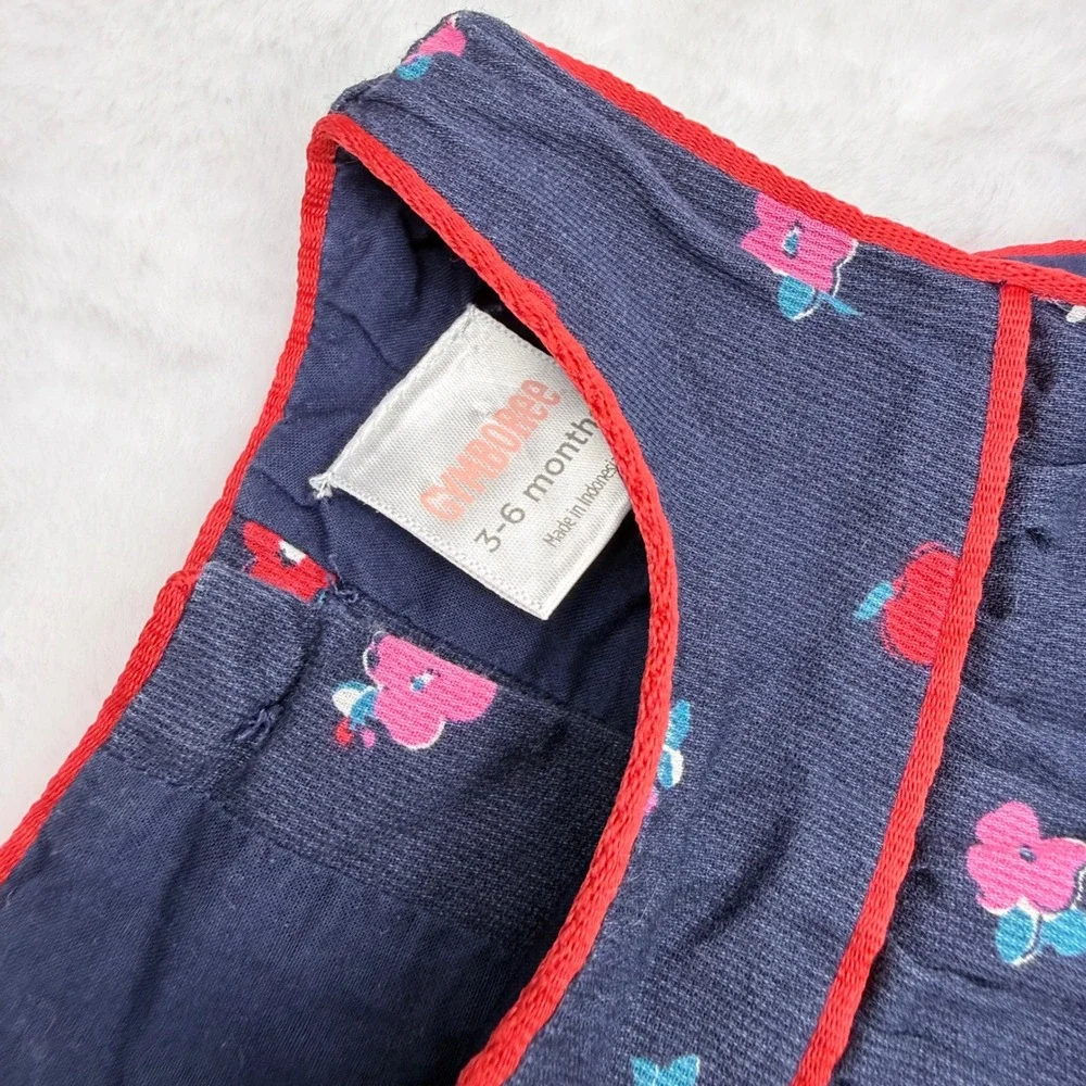 Gymboree Denim 2016 Romper Baby Girl 3-6 Months Navy Blue Floral Apple Y2K
